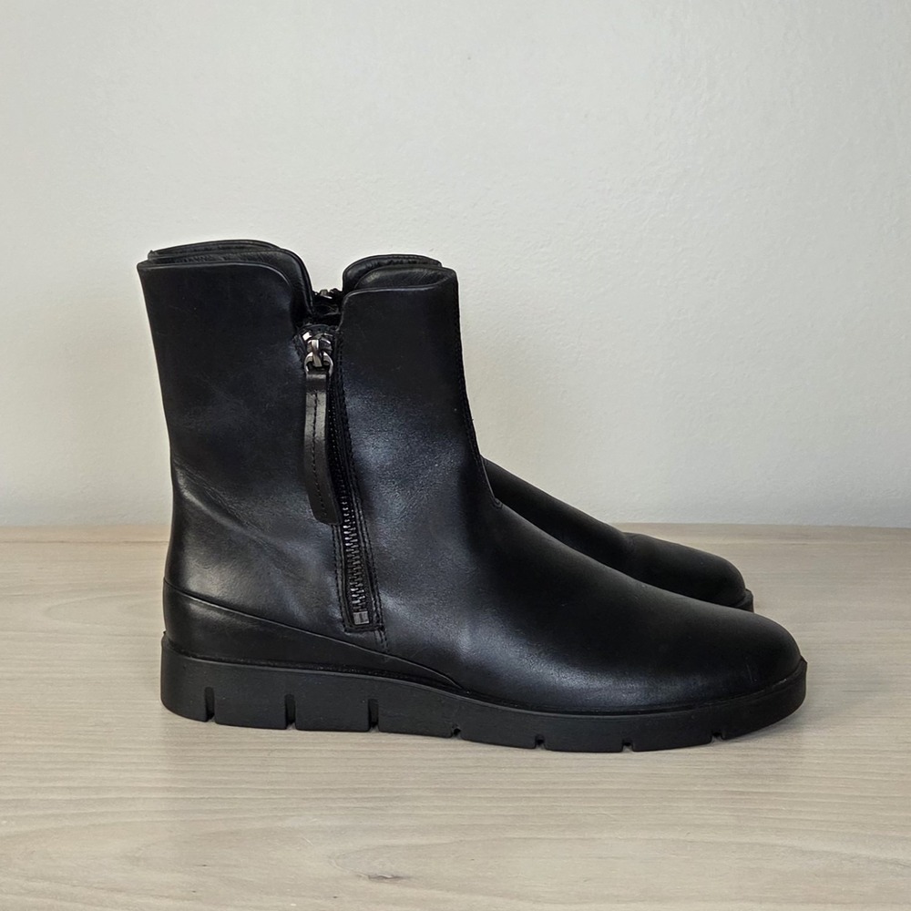 NWT ECCO Bella HYDROMAX Waterproof Leather Boots Double Zip Black Ankle US 8-8.5